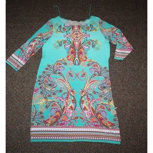 Womens Boho Dress by Tiana B. Size L Tribal Design Mirrored Print